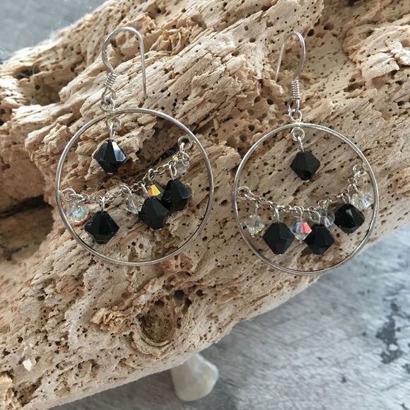 Austrian Crystal Sterling Circle Chain Earrings - Picture 5 of 5